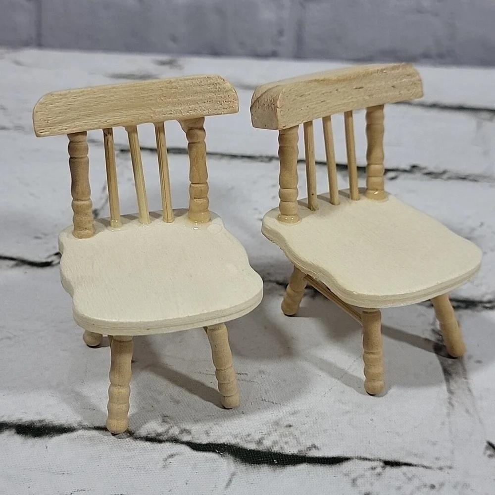 Wooden Dollhouse Furniture Lot Of 3pcs Desk Table Dining‎ Chairs